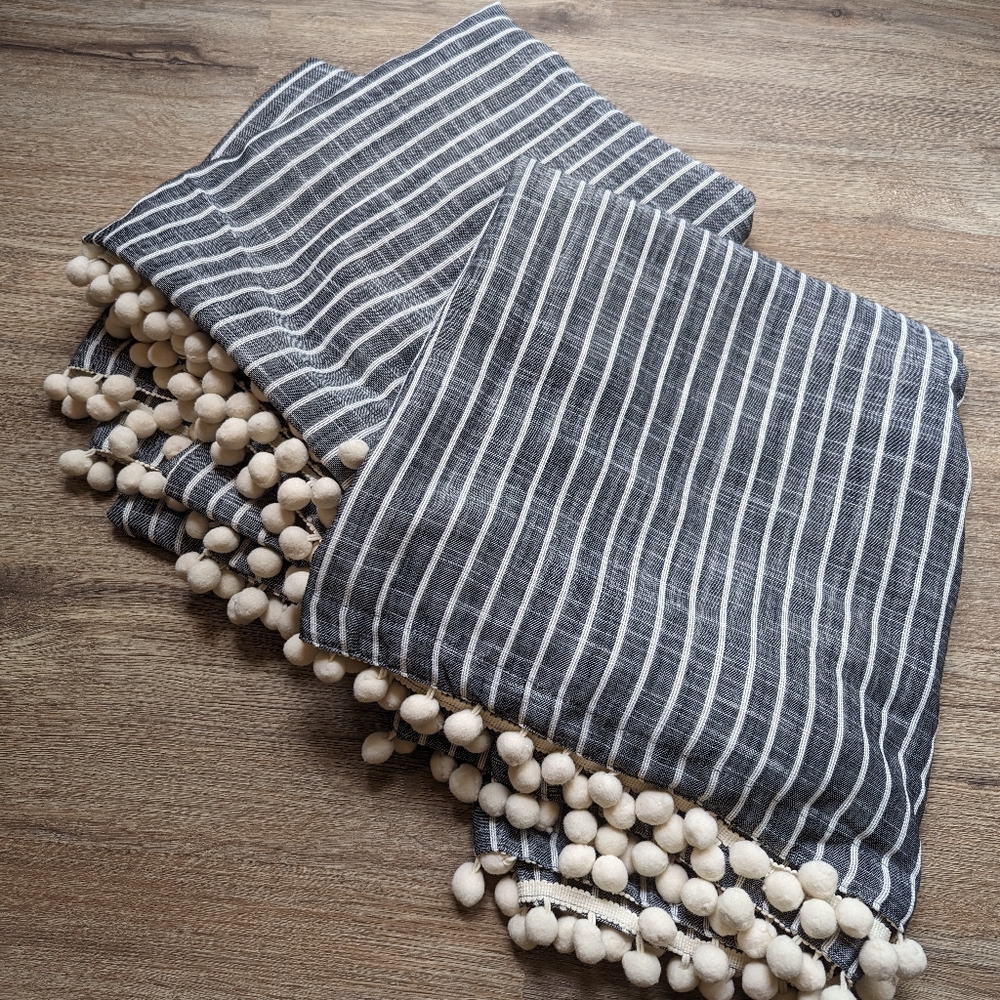 Threshold grey pom sheer curtain panels x2